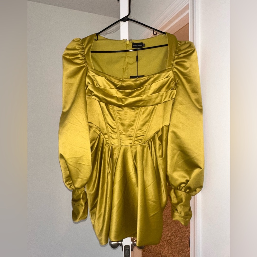 PrettyLittleThing Long Sleeve Satin Dress